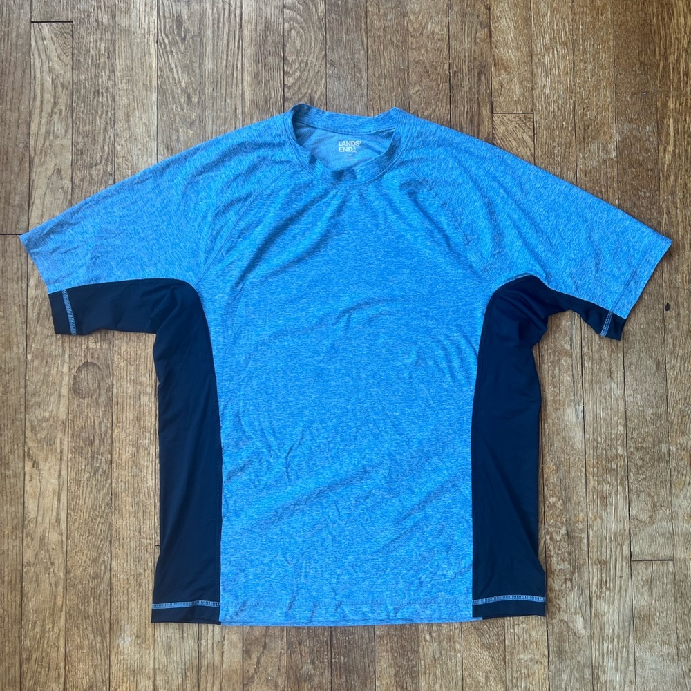 Mens Lands’ End Performance Running Swimming Compression Fitted Shirt Medium